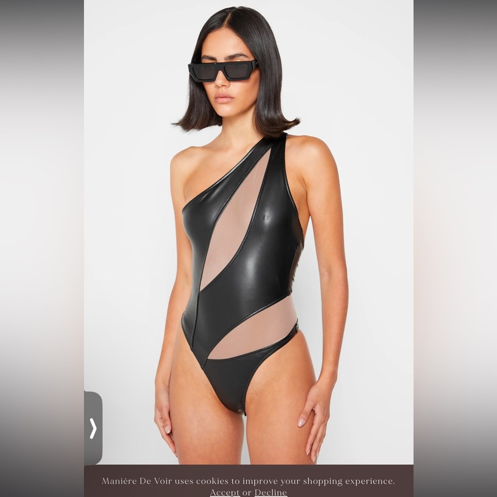 Maniere De Voir Leather Mesh Contour Bodysuit - Black size US 8